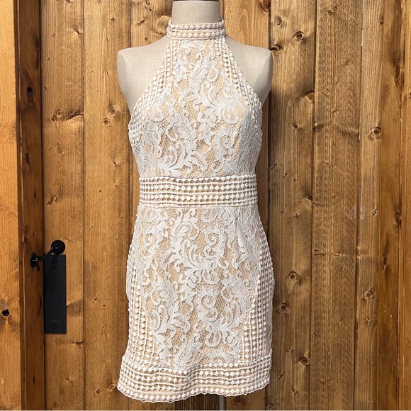 NWT PrettyLittleThing 10 White Nude Sleeveless Mini Dress Bride Wedding Dance - Picture 2 of 8